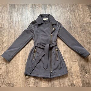 Michael Kors Charcoal Trench Coat with Gold Accents